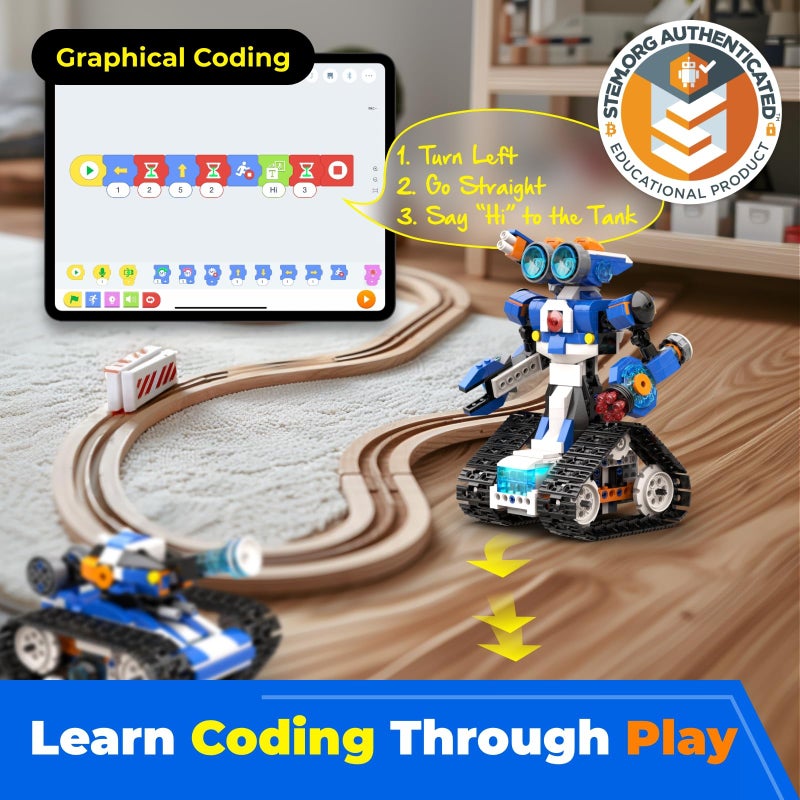 Apitor Robot J Creative Building Kit With Storage Box, 6-in-1 Programmable App Remote Control Tank STEM Learning Toy, Educational Coding Gifts for 7-12 Years Old Kids - Image 3